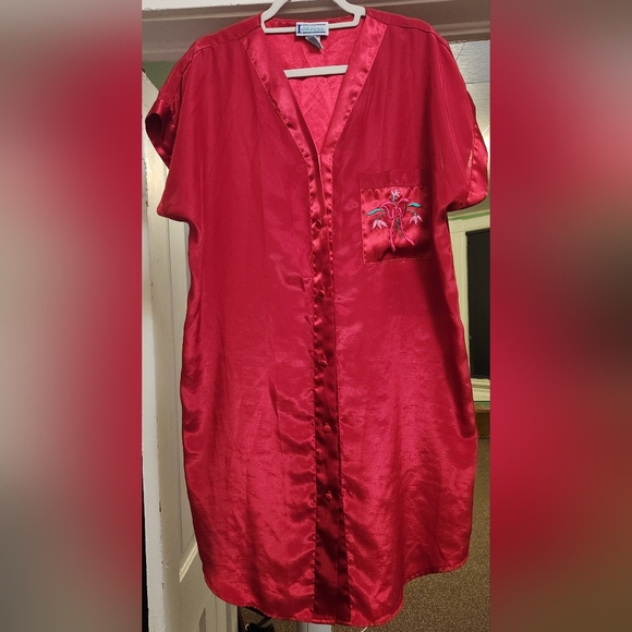 Inhibitions Satin Nightie Nightgown Red Floral SZ LG - Picture 9 of 9